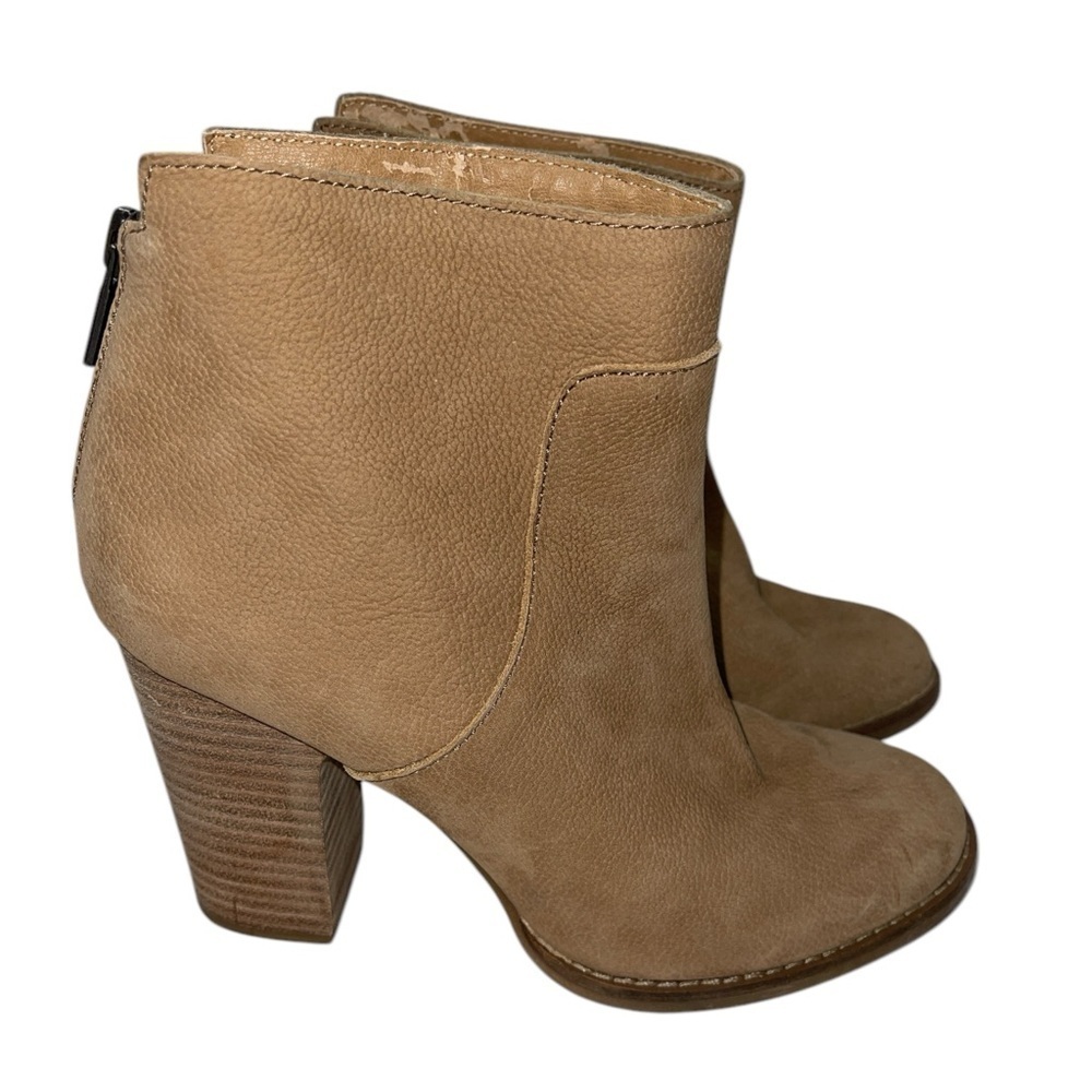 Lucky Brand Women's Boots Size 7M Tan Leather Upper Back Zip Block Heel